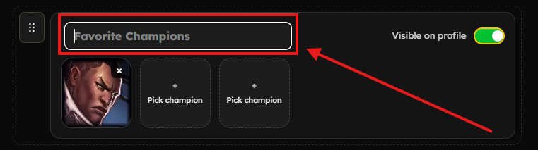 Customize the title of the Favorite Champions section