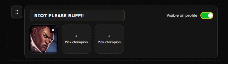 Favorite Champions section with custom title