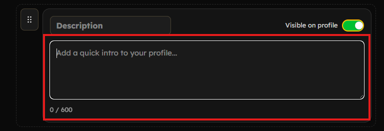 Profile description option field location