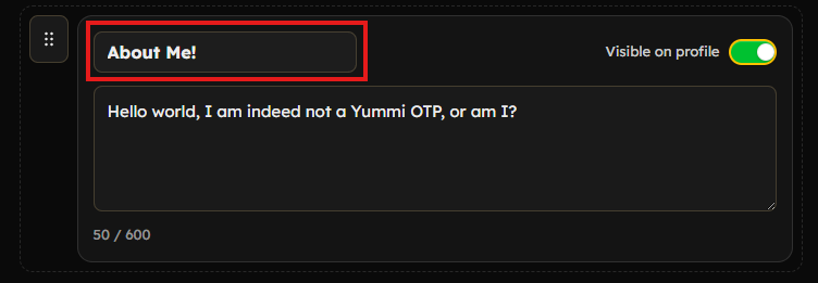 Profile description title input field location