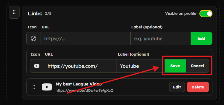 Save or cancel link changes
