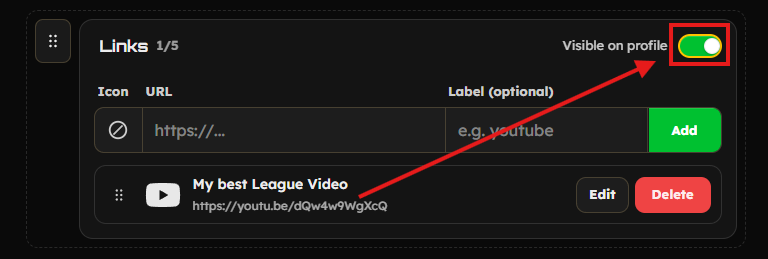 Link visible on profile