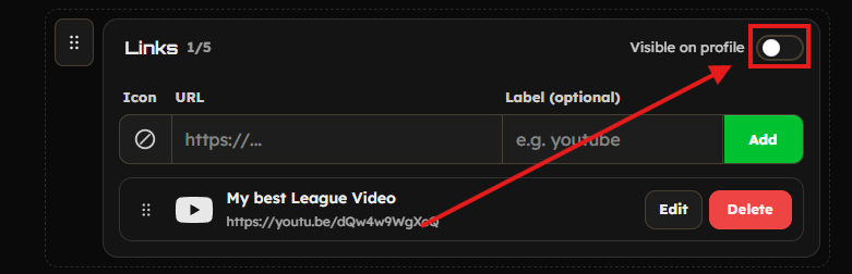 Link not visible on profile toggle button