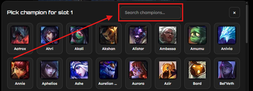 Search a champion in the picker modal