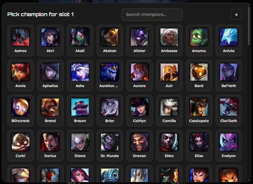 Champion picker modal