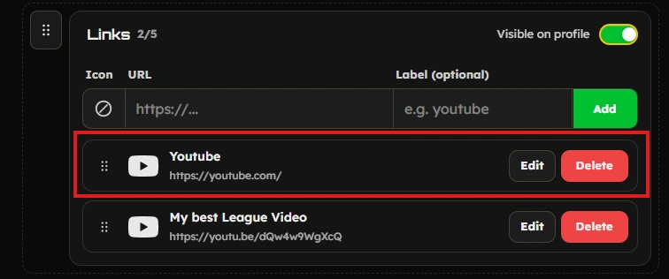 Link added to the profile